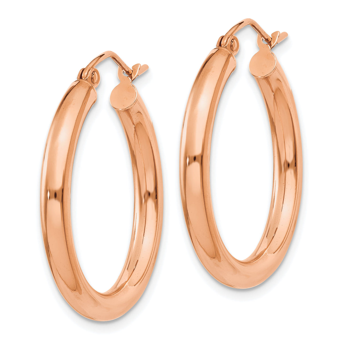 14k Rose Gold Polished 3mm Lightweight Tube Hoop Earrings-T1005