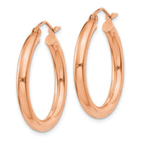 14k Rose Gold Polished 3mm Lightweight Tube Hoop Earrings-T1005