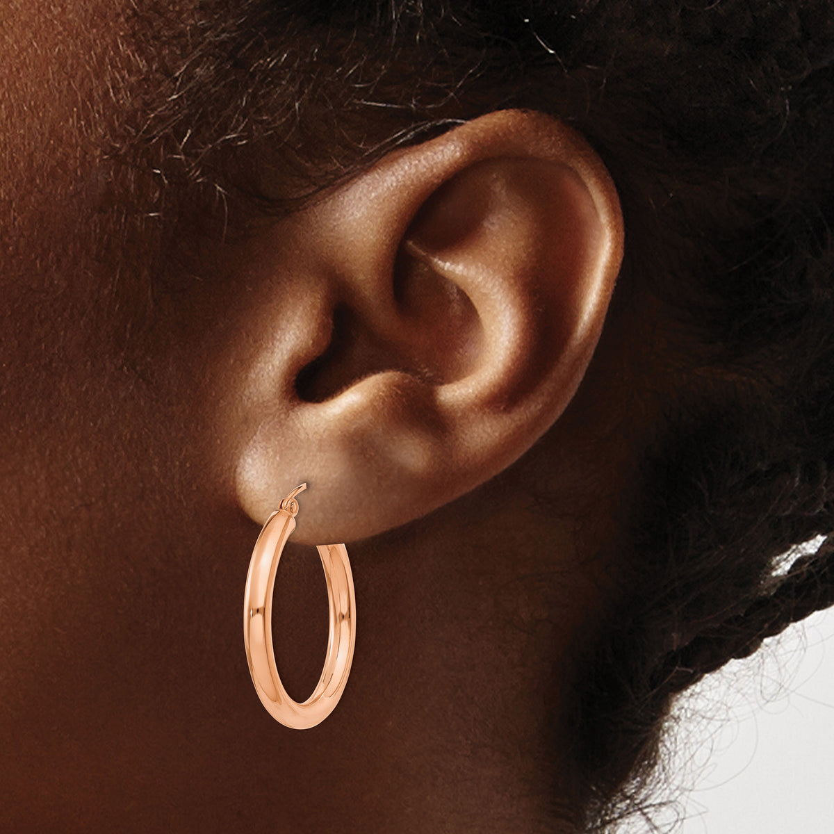 14k Rose Gold Polished 3mm Lightweight Tube Hoop Earrings-T1005