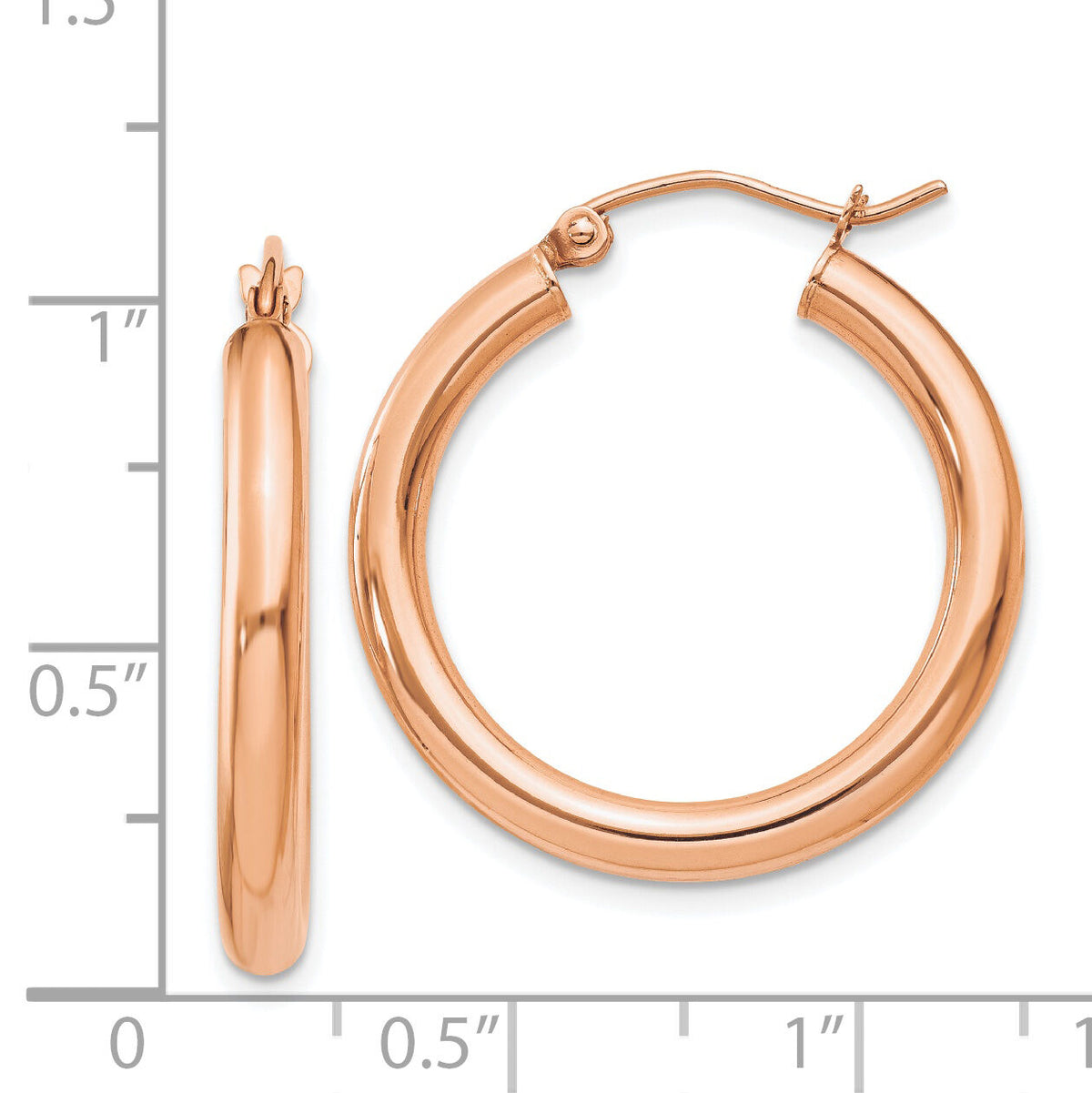 14k Rose Gold Polished 3mm Lightweight Tube Hoop Earrings-T1005