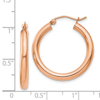 14k Rose Gold Polished 3mm Lightweight Tube Hoop Earrings-T1005