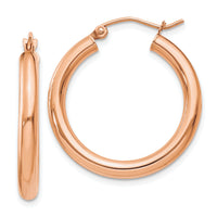 14k Rose Gold Polished 3mm Lightweight Tube Hoop Earrings-T1005