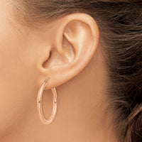 14k Rose Gold Polished 3mm Lightweight Tube Hoop Earrings-T1006