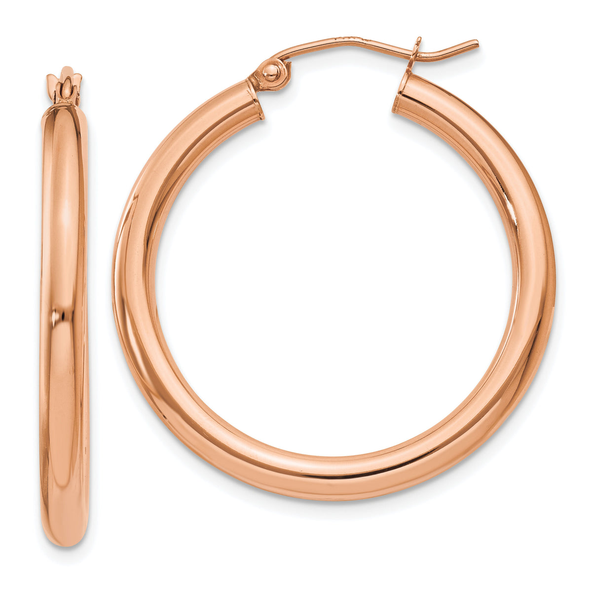 14k Rose Gold Polished 3mm Lightweight Tube Hoop Earrings-T1006