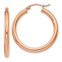 14k Rose Gold Polished 3mm Lightweight Tube Hoop Earrings-T1006