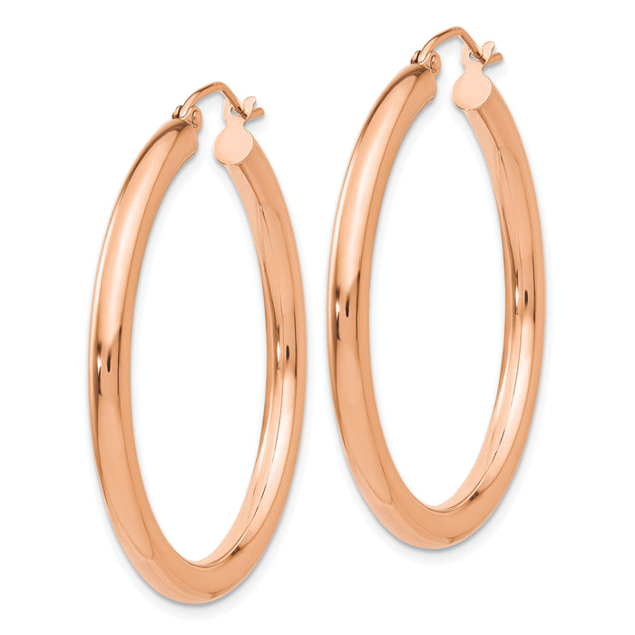 14k Rose Gold Polished 3mm Lightweight Tube Hoop Earrings-T1007