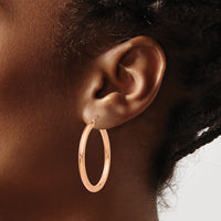 14k Rose Gold Polished 3mm Lightweight Tube Hoop Earrings-T1007