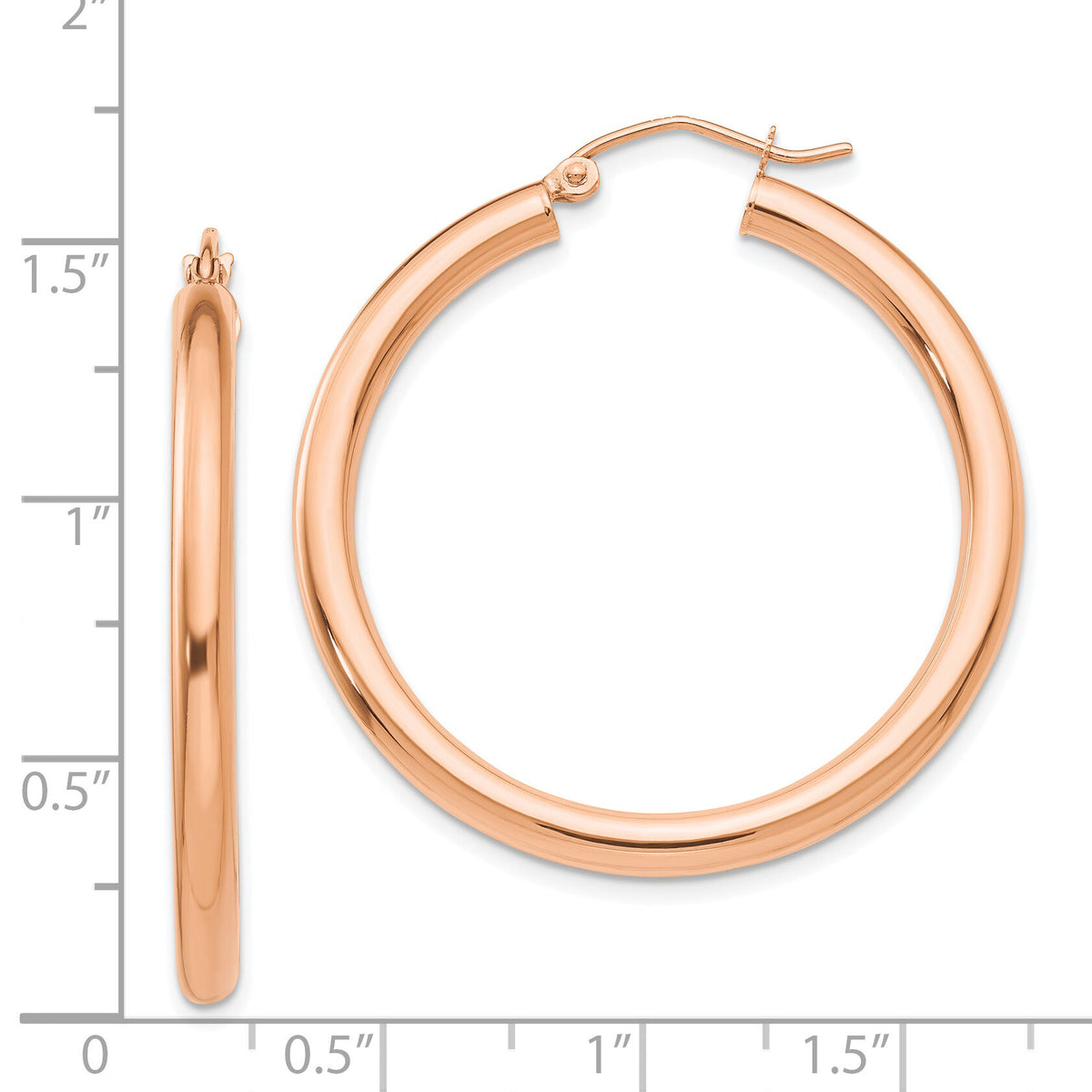 14k Rose Gold Polished 3mm Lightweight Tube Hoop Earrings-T1007