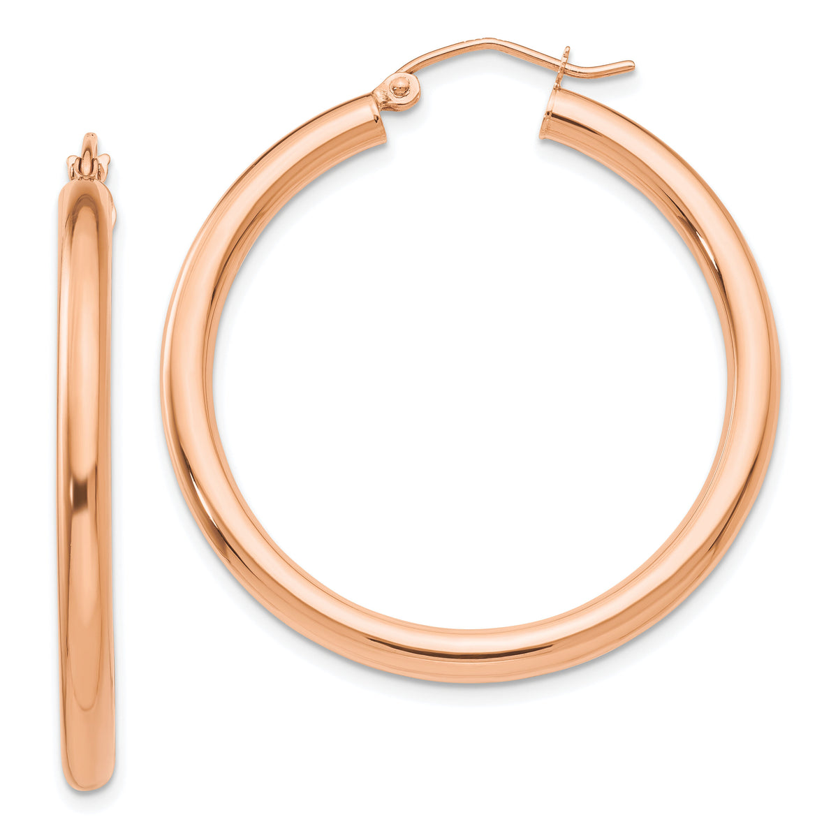 14k Rose Gold Polished 3mm Lightweight Tube Hoop Earrings-T1007