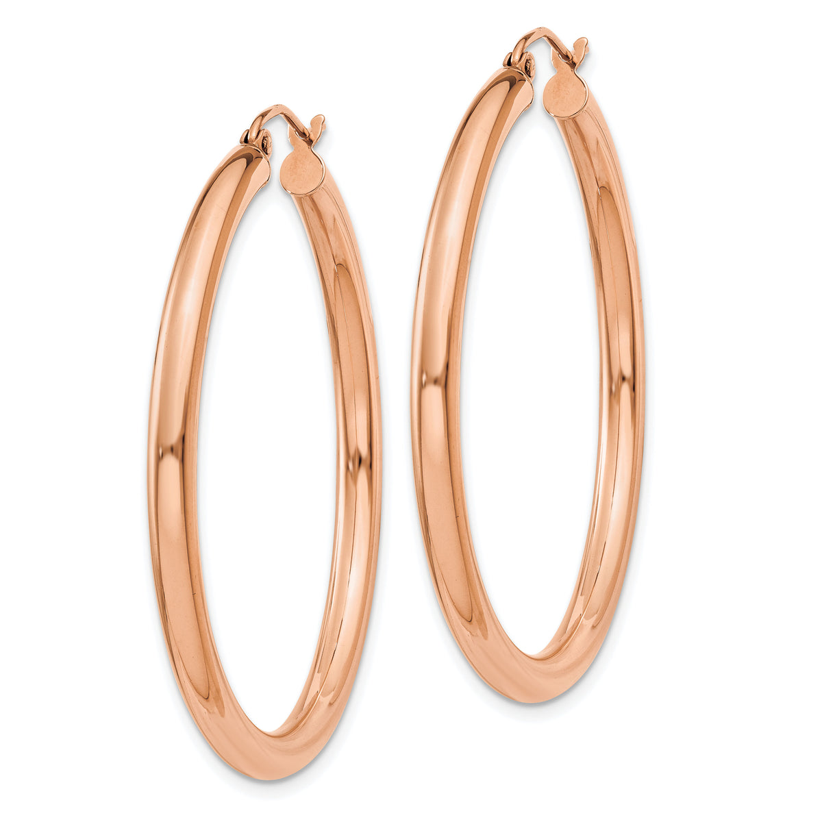 14k Rose Gold Polished 3mm Lightweight Tube Hoop Earrings-T1008