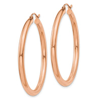 14k Rose Gold Polished 3mm Lightweight Tube Hoop Earrings-T1008