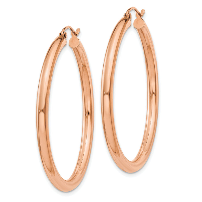 14k Rose Gold Polished 3mm Lightweight Tube Hoop Earrings-T1008