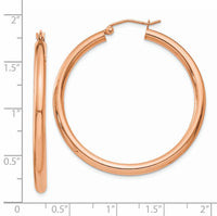 14k Rose Gold Polished 3mm Lightweight Tube Hoop Earrings-T1008