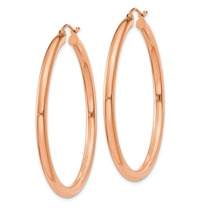 14k Rose Gold Polished 3mm Lightweight Tube Hoop Earrings-T1009