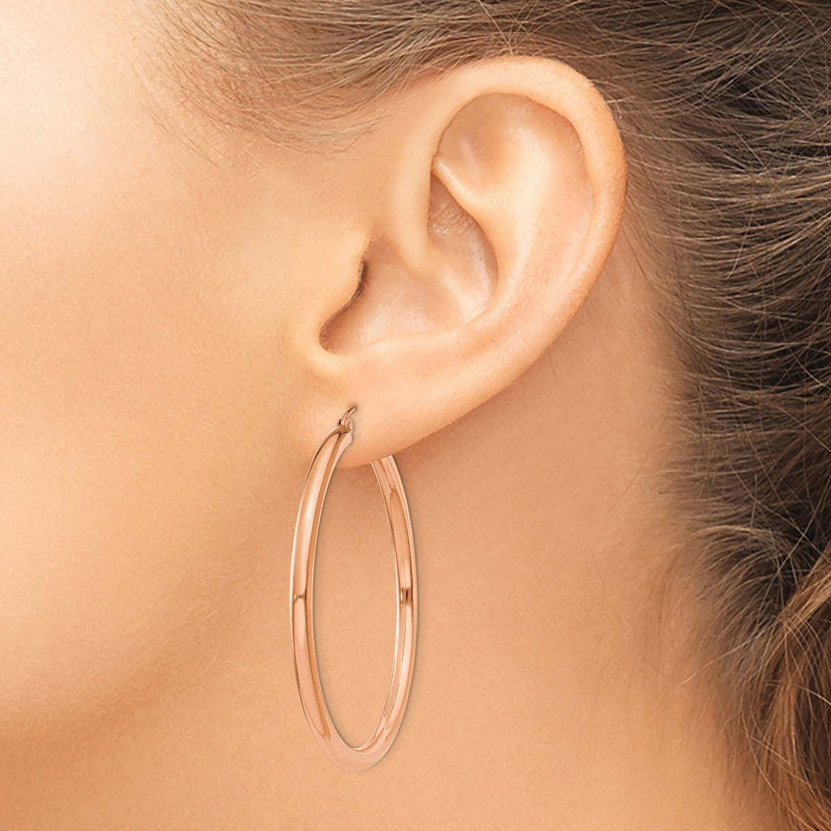 14k Rose Gold Polished 3mm Lightweight Tube Hoop Earrings-T1009