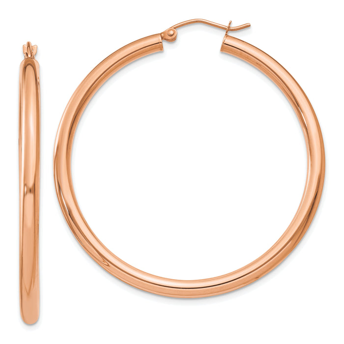 14k Rose Gold Polished 3mm Lightweight Tube Hoop Earrings-T1009