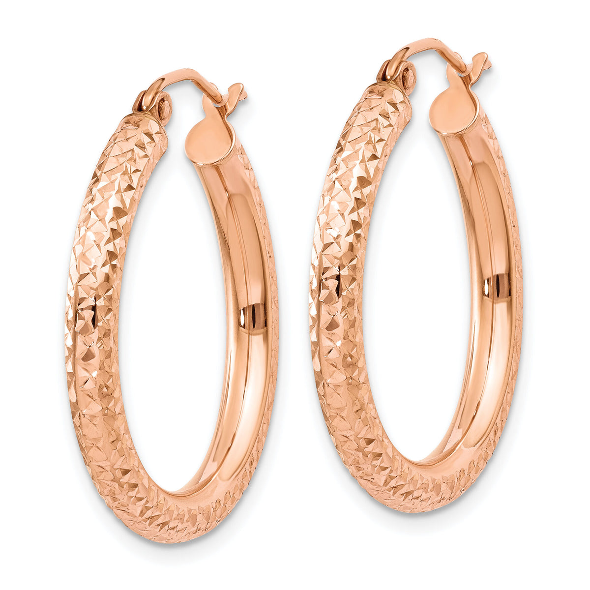 14k Rose Gold 3mm Diamond-cut Hoop-T1014