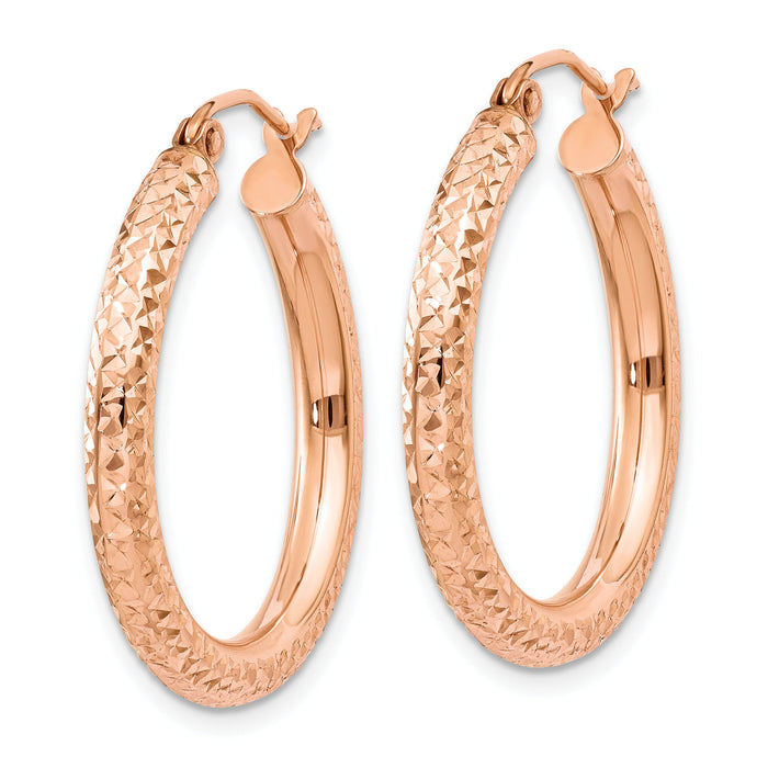 14k Rose Gold 3mm Diamond-cut Hoop-T1014