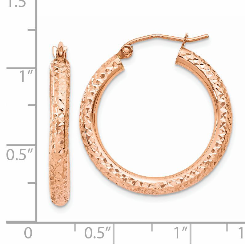 14k Rose Gold 3mm Diamond-cut Hoop-T1014