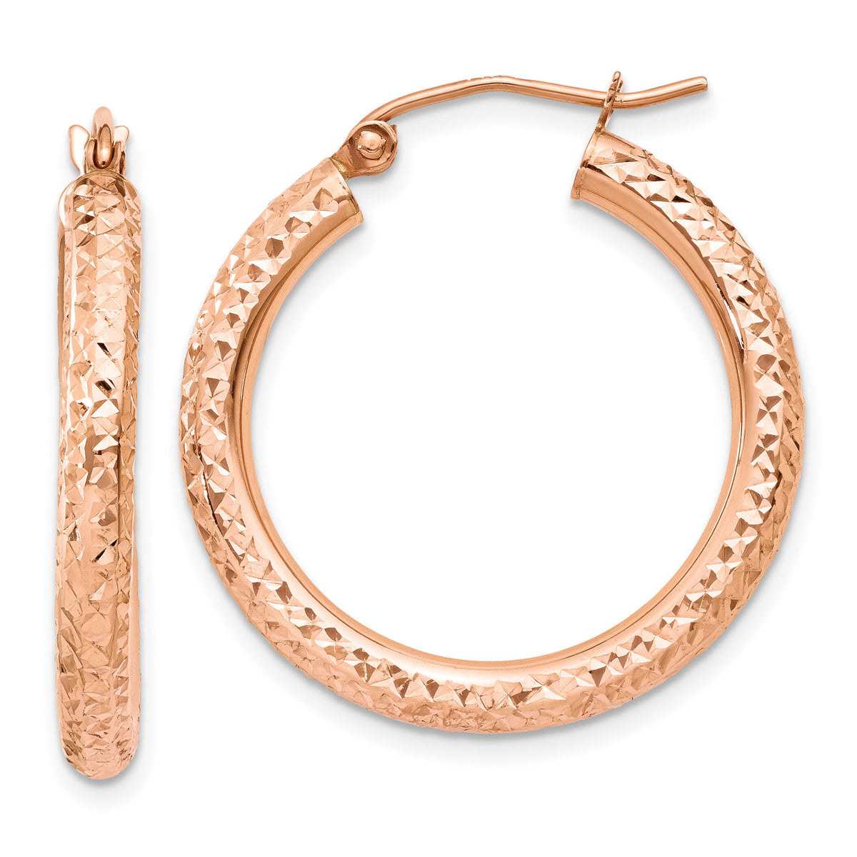 14k Rose Gold 3mm Diamond-cut Hoop-T1014