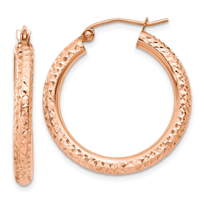 14k Rose Gold 3mm Diamond-cut Hoop-T1014