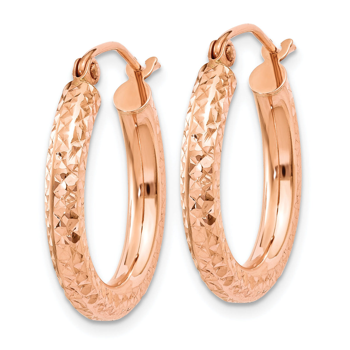 14k Rose Gold 3mm Diamond-cut Hoop-T1015