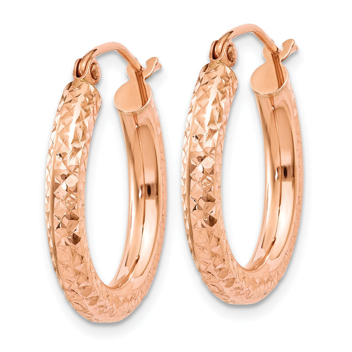 14k Rose Gold 3mm Diamond-cut Hoop-T1015