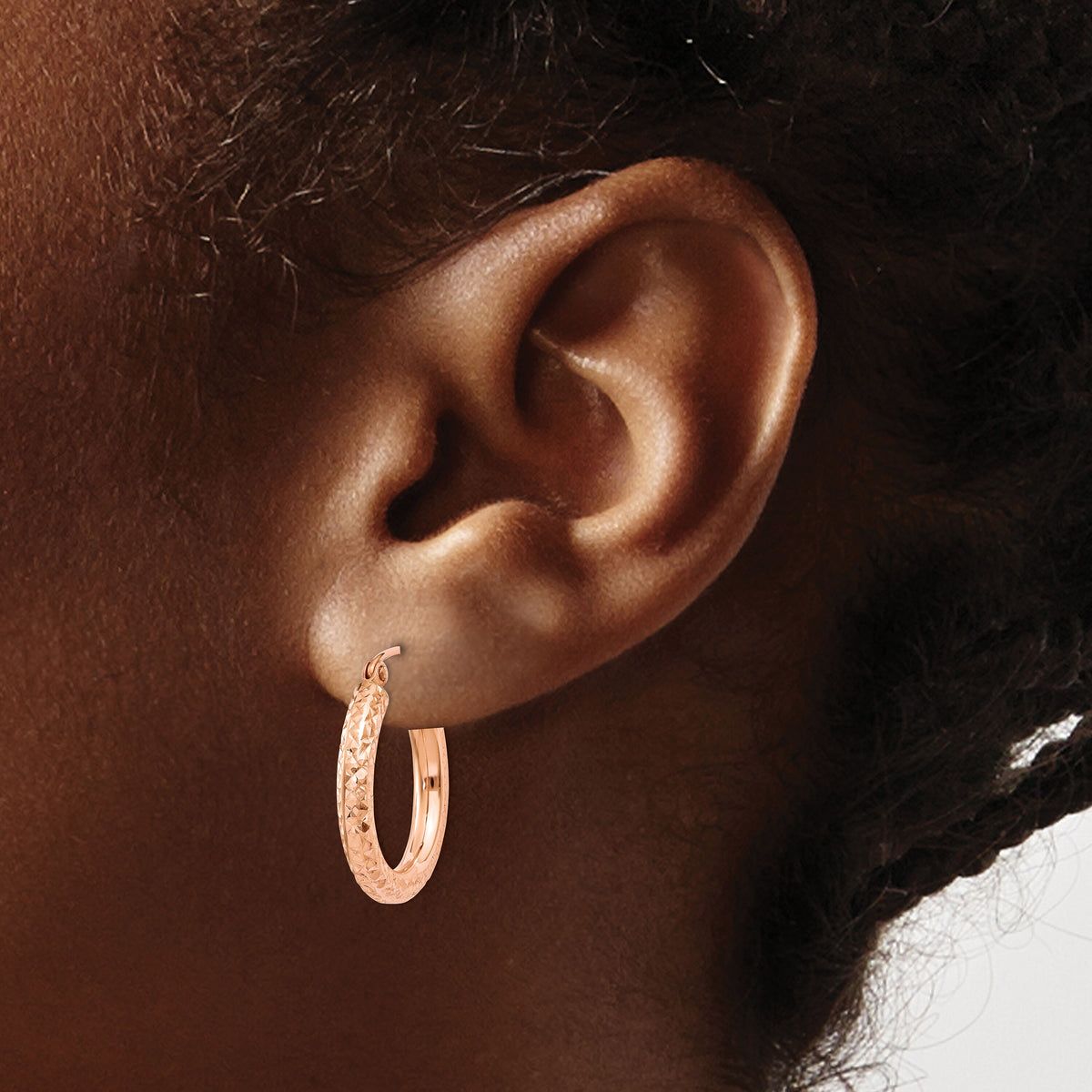 14k Rose Gold 3mm Diamond-cut Hoop-T1015