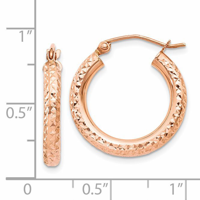 14k Rose Gold 3mm Diamond-cut Hoop-T1015
