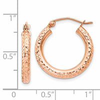 14k Rose Gold 3mm Diamond-cut Hoop-T1015
