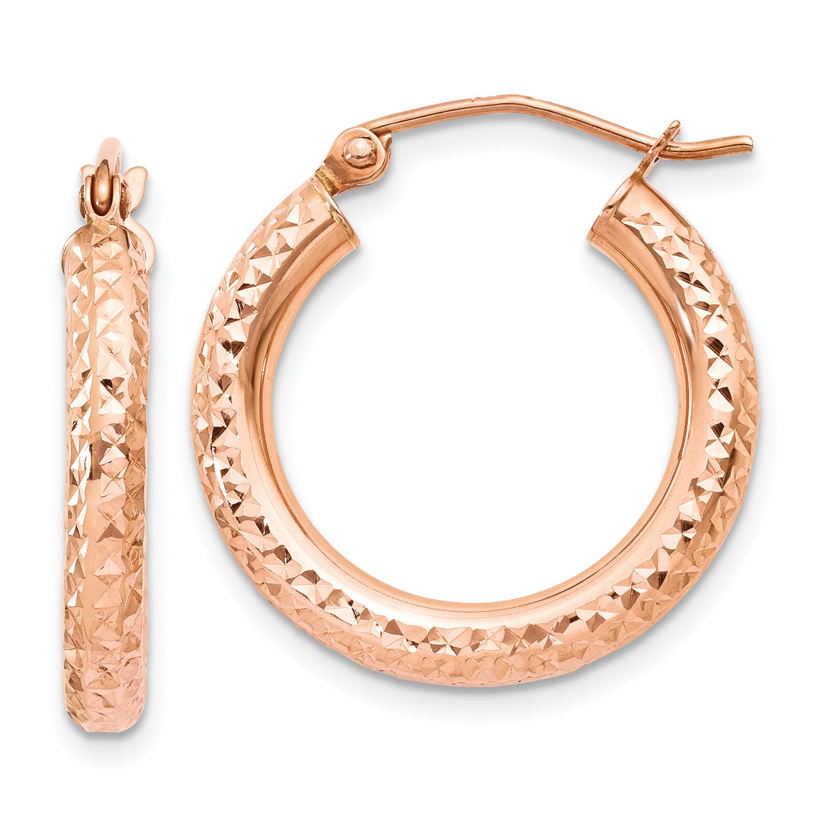14k Rose Gold 3mm Diamond-cut Hoop-T1015