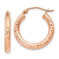 14k Rose Gold 3mm Diamond-cut Hoop-T1015