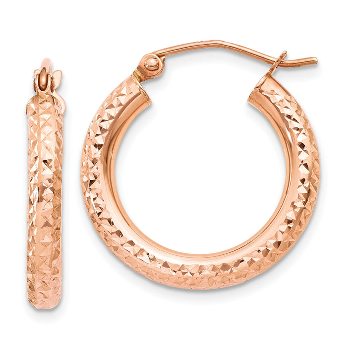 14k Rose Gold 3mm Diamond-cut Hoop-T1015