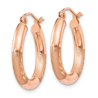 14k Rose Gold 3mm Satin and Diamond-cut Hoop Earrings-T1016
