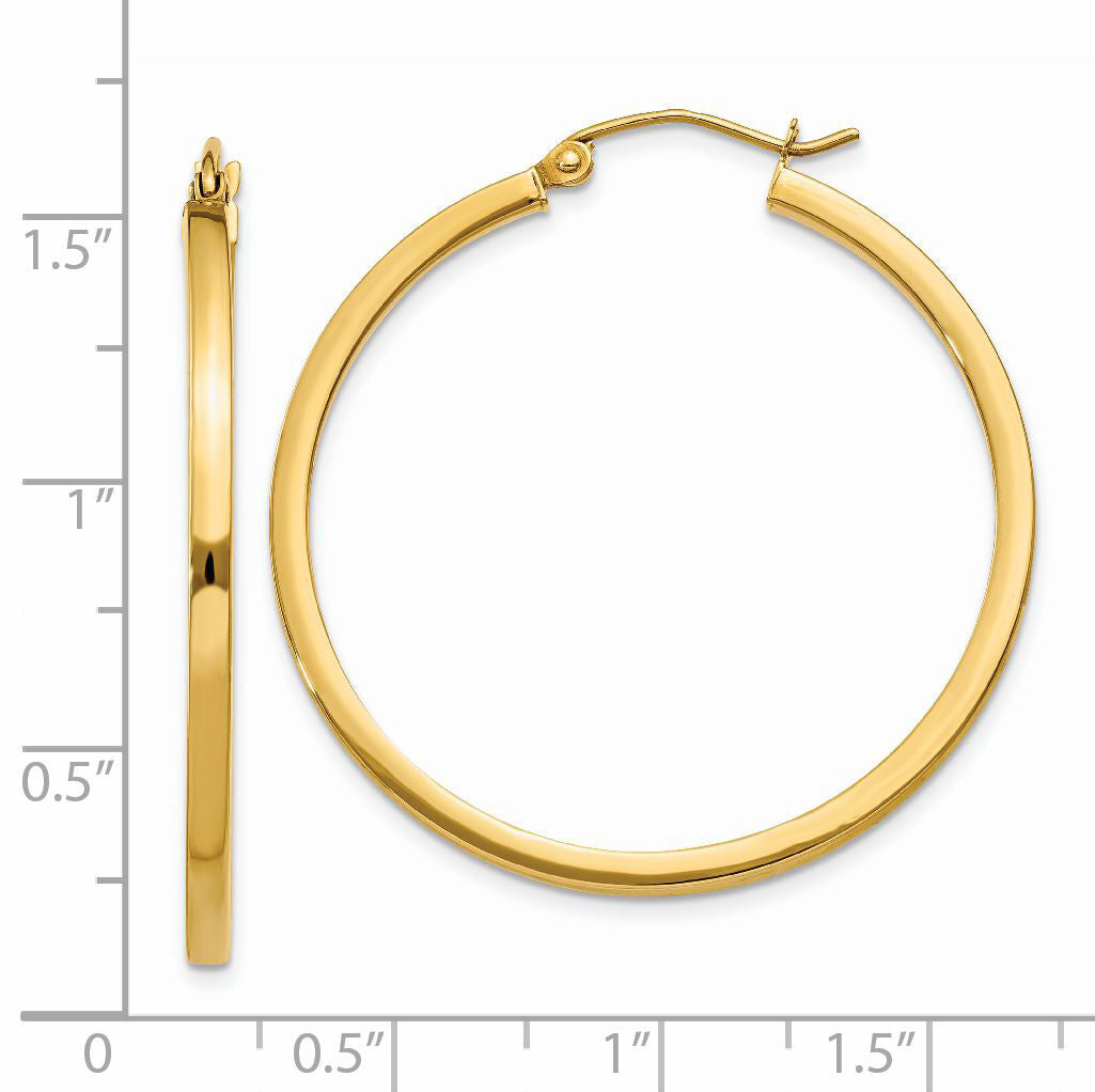 14k 2mm Square Tube Hoop Earrings-T1075