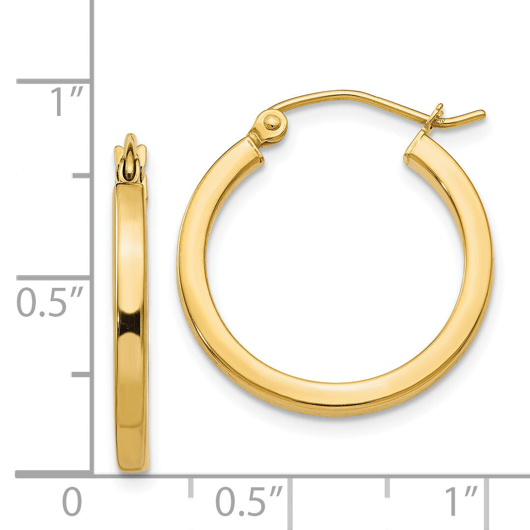 14k 2mm Square Tube Hoop Earrings-T1078