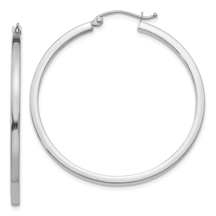 14k White Gold 2mm Square Tube Hoops-T1079