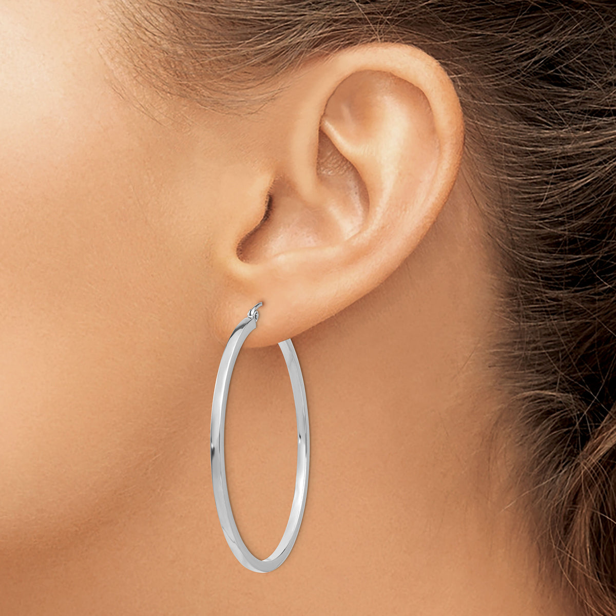 14k White Gold 2mm Square Tube Hoops-T1080