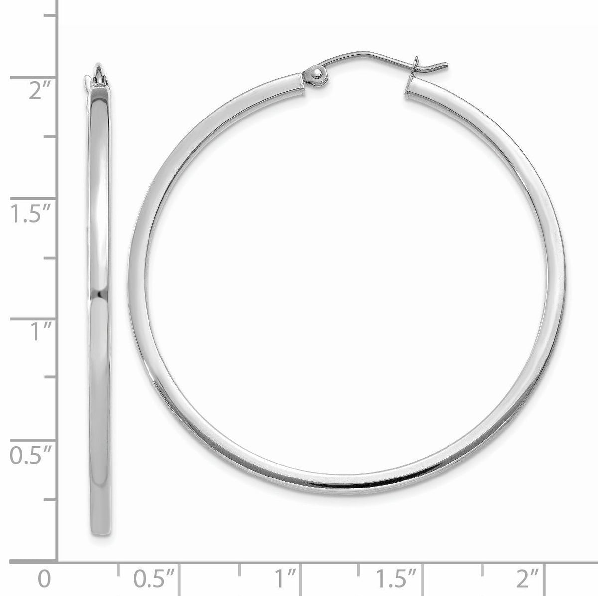 14k White Gold 2mm Square Tube Hoops-T1080