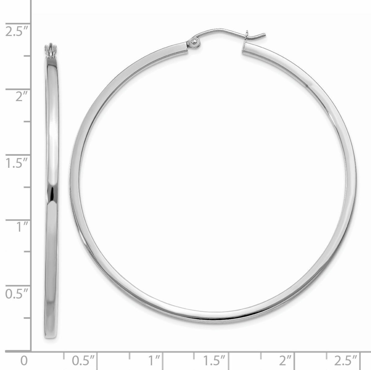 14k White Gold 2mm Square Tube Hoops-T1082