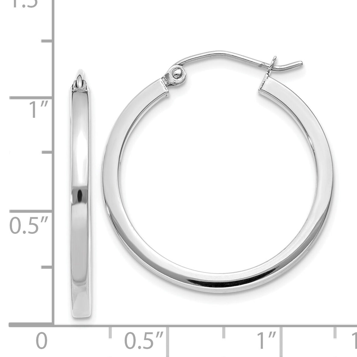 14k White Gold 2mm Square Tube Hoops-T1084