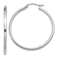 14k White Gold 2mm Square Tube Hoops-T1086