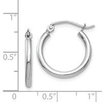 14k White Gold Polished 2x17.5mm Tube Hoop Earrings-T1123