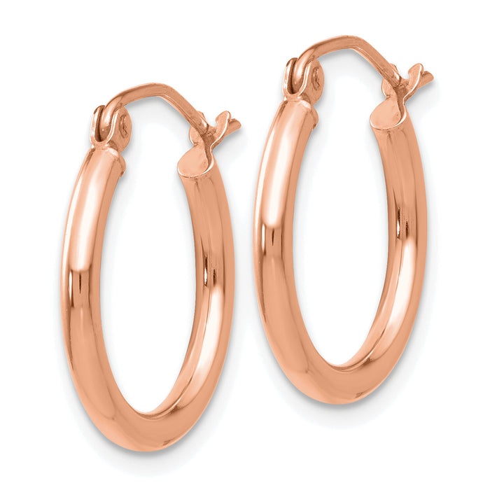 14K Rose Gold Polished 2x17.5mm Lightweight Tube Hoop Earrings-T1123R