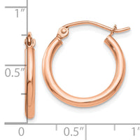 14K Rose Gold Polished 2x17.5mm Lightweight Tube Hoop Earrings-T1123R