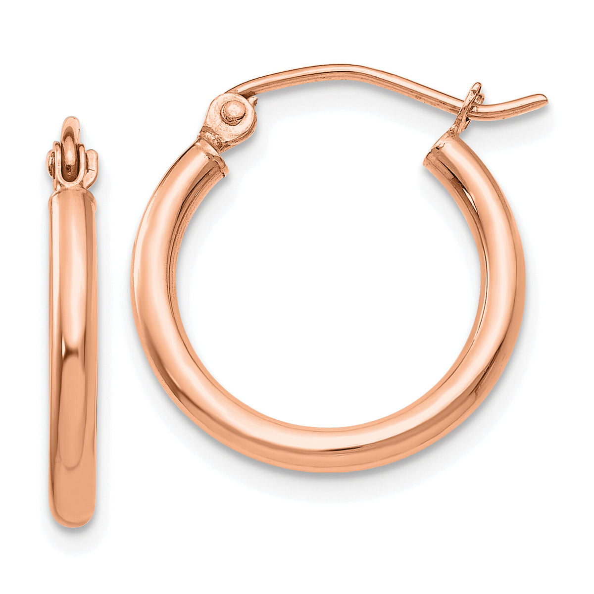 14K Rose Gold Polished 2x17.5mm Lightweight Tube Hoop Earrings-T1123R