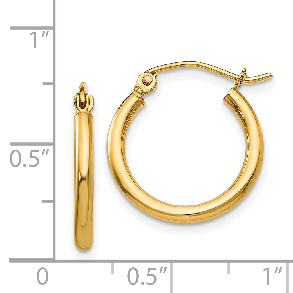 14k Polished 2x17.5mm Lightweight Tube Hoop Earrings-T1124L