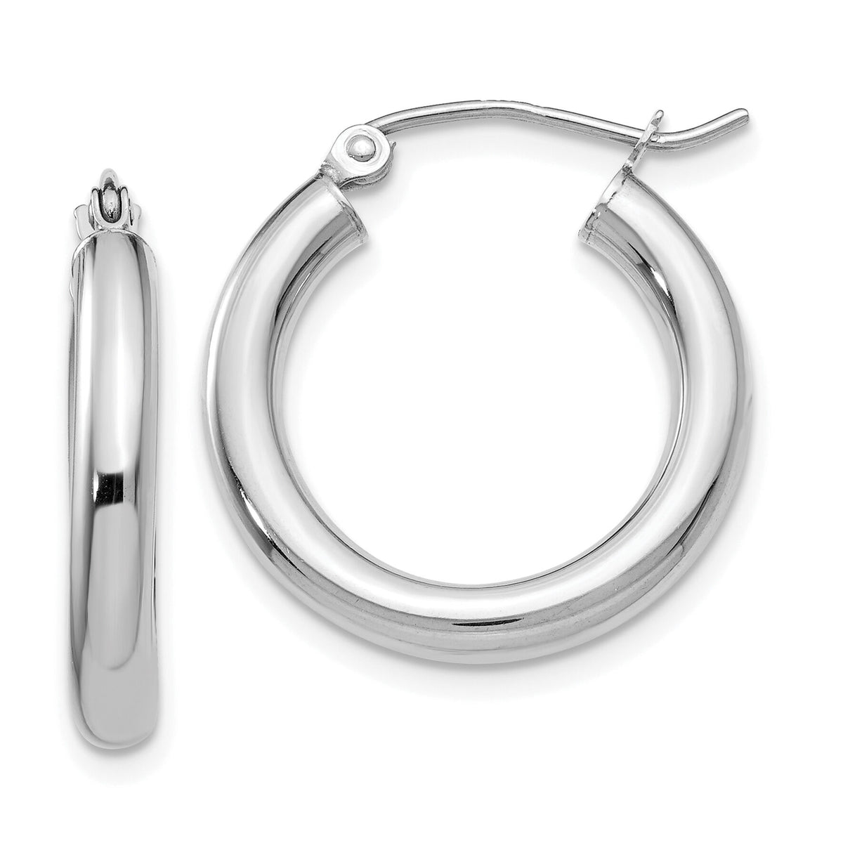14K White Gold Polished 3mm Tube Hoop Earrings-T1125