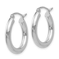 14K White Gold Polished 3mm Lightweight Tube Hoop Earrings-T1125L