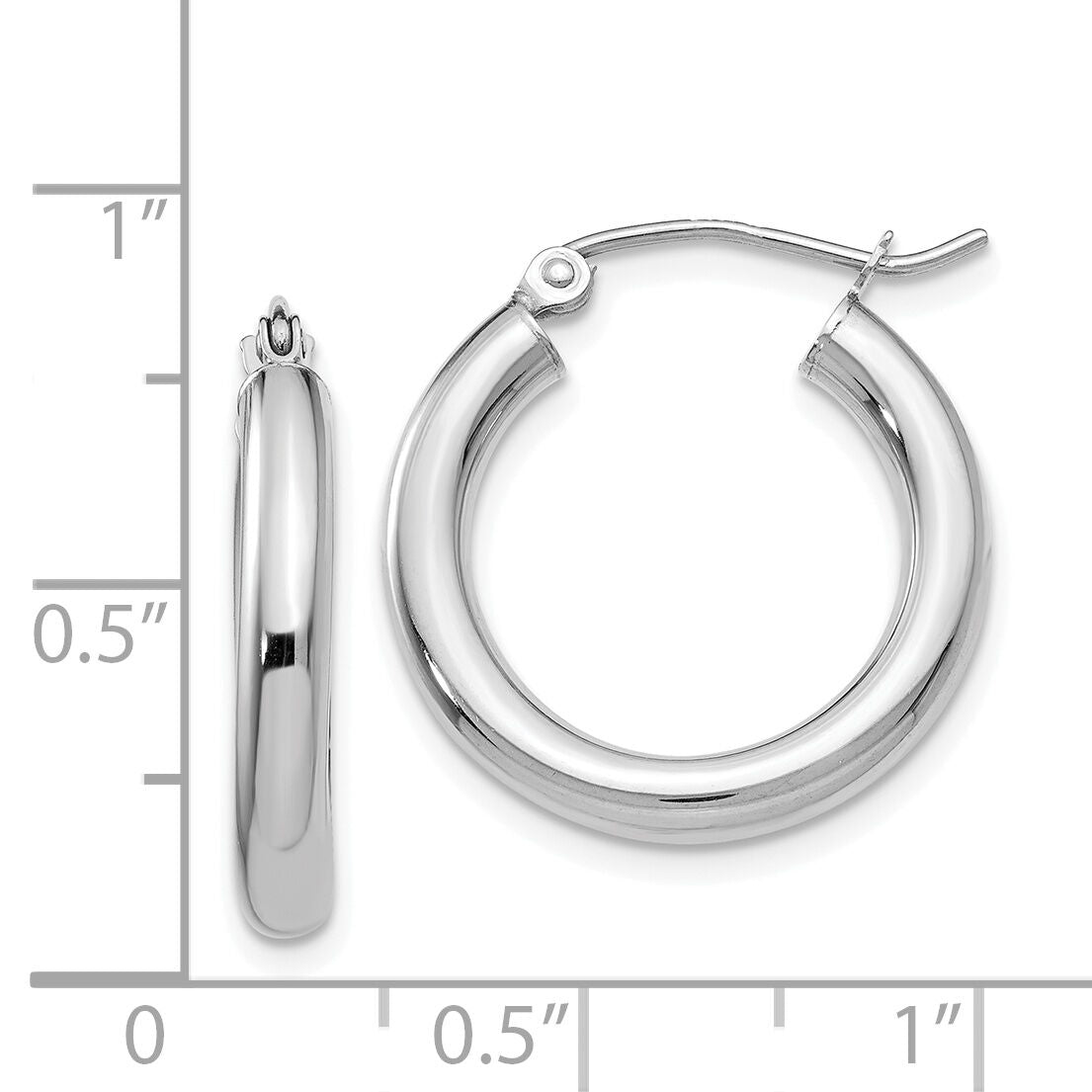 14K White Gold Polished 3mm Lightweight Tube Hoop Earrings-T1125L